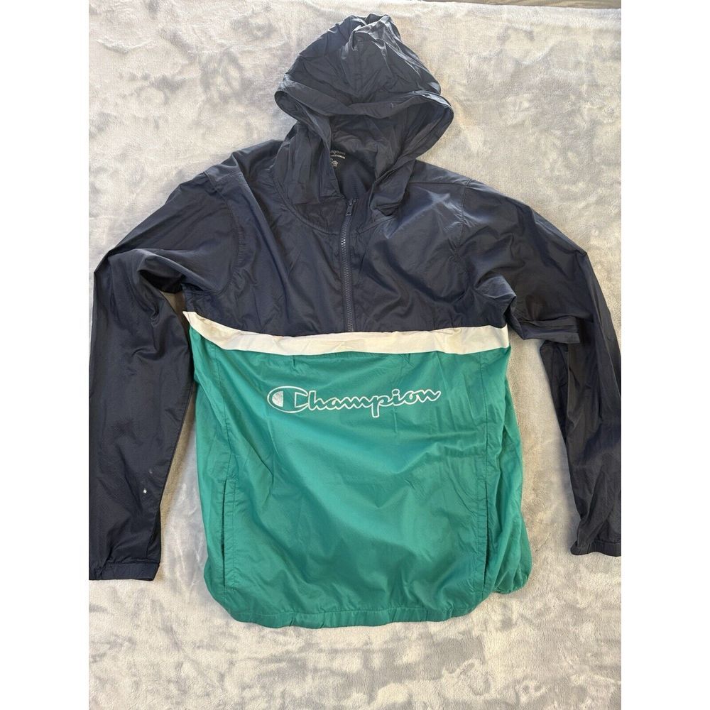 Champion Windbreaker Pullover Warmup Jacket Womens XL Colorblock Retro Spell Out